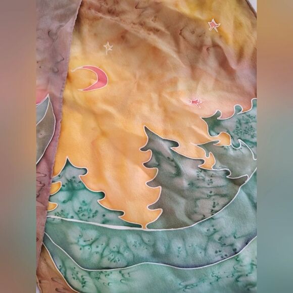 Vintage Handmade 💯 Long Silk Scarf Artisan Landscape - Picture 9 of 14